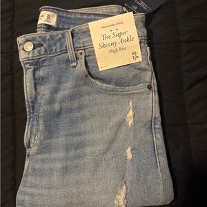 Abercrombie & Fitch Women's Distressed Light Blue Ankle Jeans